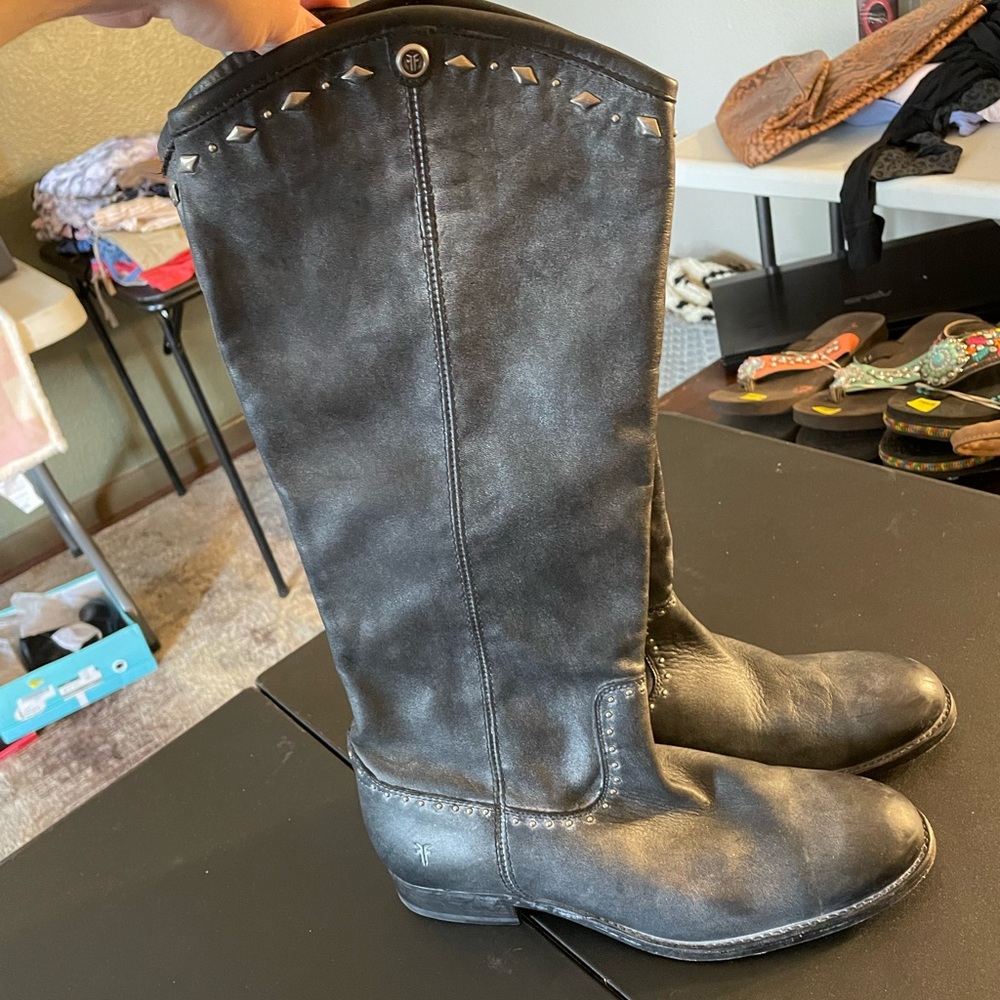 Gray Leather Frye Boots